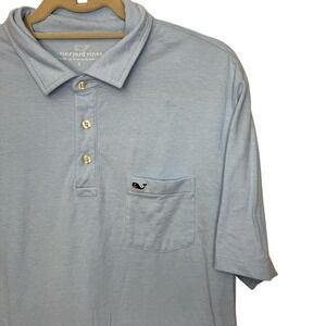 Vineyard Vines Mens Light Blue Heathered Short Sleeve Pocket Polo Shirt Large